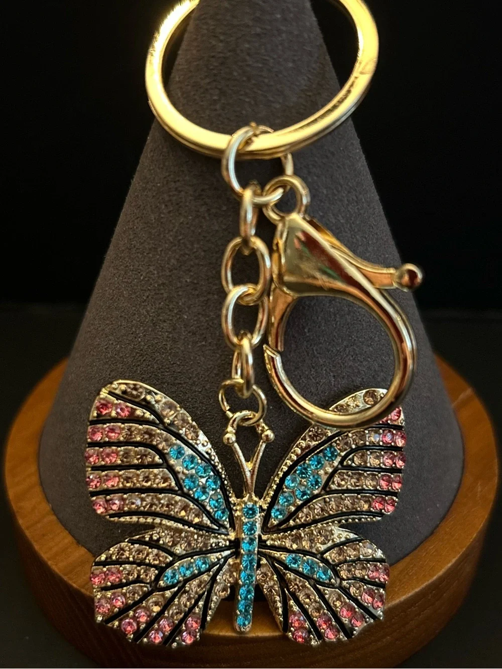 Rhinestone Butterfly Keychain - Multicolor Crystal Accent Gold or Silver-Tone